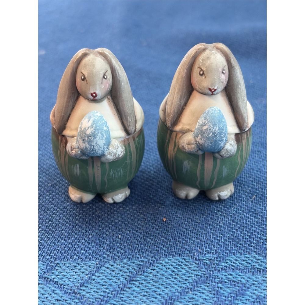 Dept 56 Egg Shaped Ceramic Easter Bunnies Rabbits 2-2" Hand-painted Set Of 2